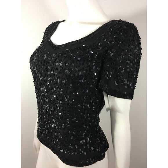 Vintage Beaded Sequin Silk Blouse - Picture 6 of 8